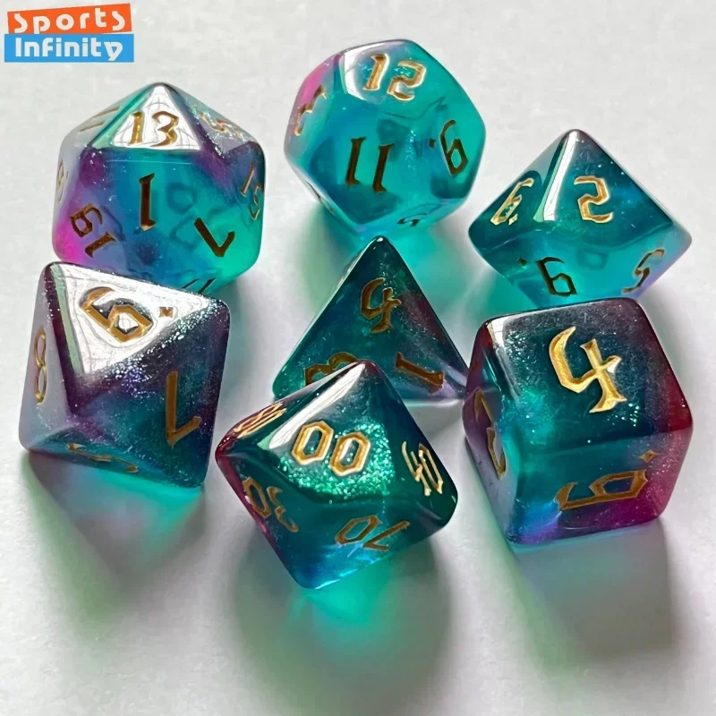 Board Game Font - 7 個の新しいダブルカラーサイコロ多面体ゴールドフォントデジタルサイコロキット TRPG RPG D20 D12