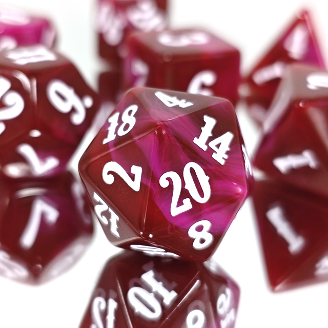 Board Game Font - 7個入りアクリル多面体ダイス ワインレッド ホワイトフォント 数字入り 多面ダイス DND