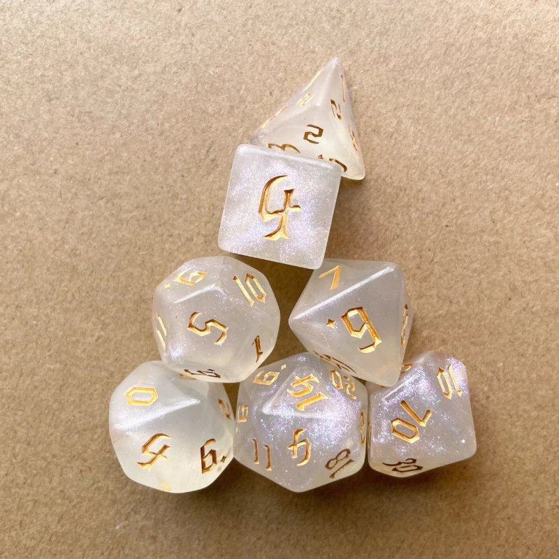 Board Game Font - 7 個セット新しいグリッターゴールドフォント多面体テーブルゲームデジタルサイコロ DND TRPG RPG D20