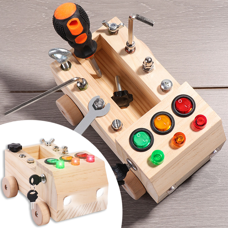 Board Game Organization - 木製モンテッソーリビジーボード感覚おもちゃスイッチコントロールボックスLEDライトツールカートネジゲーム早期学習おもちゃ2-4歳用