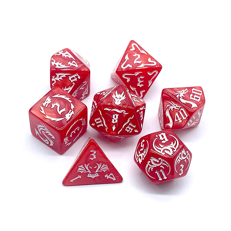 Board Game Font - 7 個の新しい赤色サイコロ多面体ゴールドフォントデジタルサイコロキット TRPG RPG D20 D12