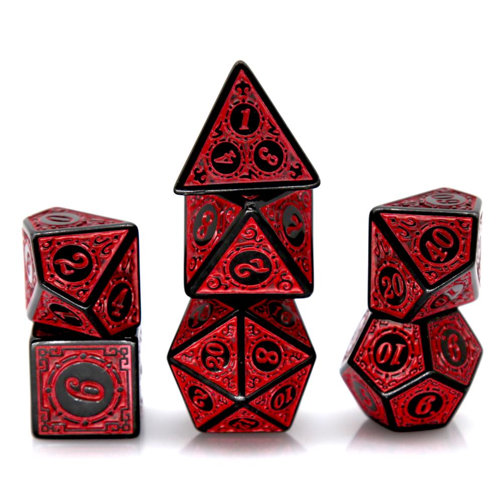 Board Game Electronic Table - 7 個黒赤アクリル多面体サイコロセットレトロパターン DND RPG サイコロ卓上ロールプレイングボードゲームアクセサリー用