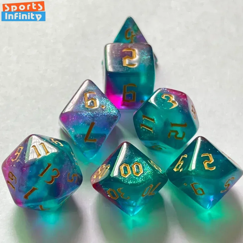 7 ピース/セットダブルカラー多面体ダイスゴールドフォント番 - Board Game Font のレビューと価格