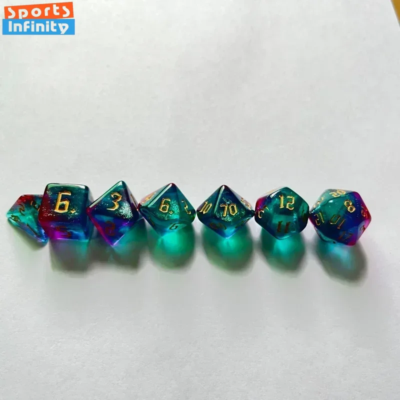 7 ピース/セットダブルカラー多面体ダイスゴールドフォント番 - Board Game Font のレビューと価格
