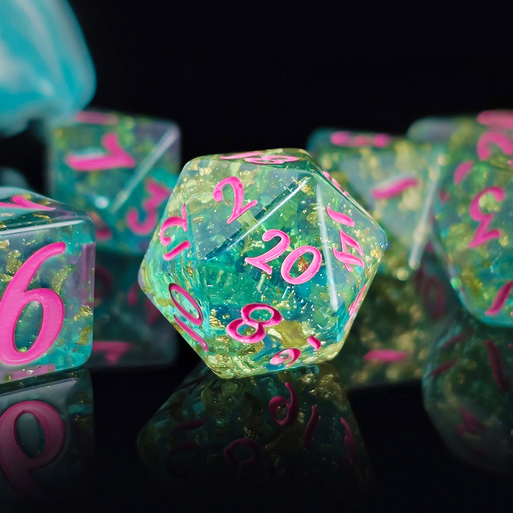 7個/セット 光沢のある箔入り樹脂製ダイスセット DND R - Board Game Electronic Table のレビューと価格