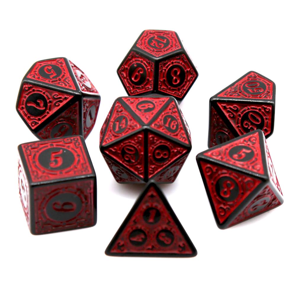 7 個黒赤アクリル多面体サイコロセットレトロパターン DND - Board Game Electronic Table のレビューと価格